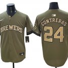 Men's Milwaukee Brewers #24 William Contreras Olive 2026 Armed Forces Day Jersey