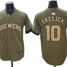 Men's Milwaukee Brewers #10 Sal Frelick Olive 2026 Armed Forces Day Stitched Jersey