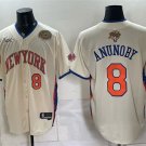 Knicks #8 OG Anunoby Cream 2026 Finals & Eastern Conference Champions Patch Baseball Jersey
