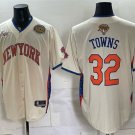Knicks #32 Karl-Anthony Towns Cream 2026 Finals & Eastern Conference Champions Patch Baseball Jersey