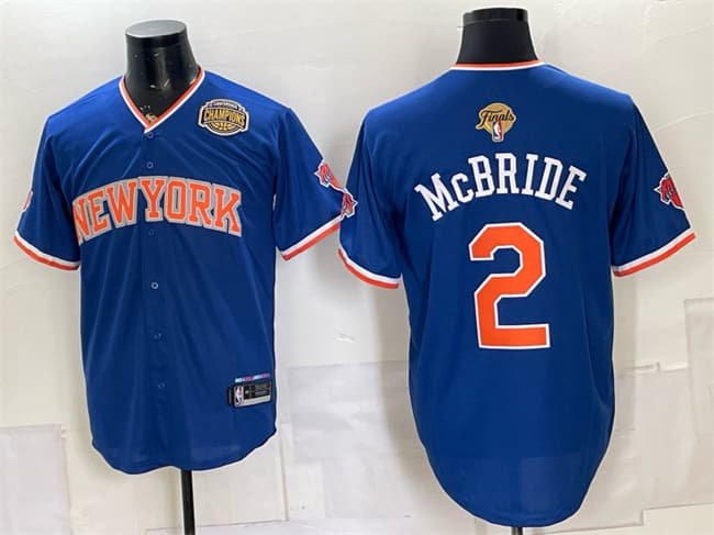 Knicks #2 Miles McBride Blue 2026 Finals & Eastern Conference Champions Patch Baseball Jersey