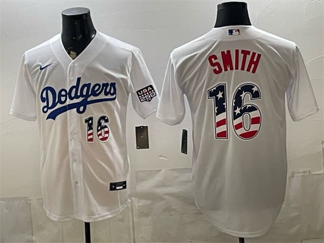 Men's Los Angeles Dodgers #16 Will Smith White USA 250 Fourth of July Home Jersey
