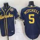Brewers #5 Garrett Mitchell Navy With Home & Bob Uecker Patch Limited Jersey
