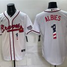 Men's Atlanta Braves #1 Ozzie Albies White USA 250 Fourth of July Home Jersey