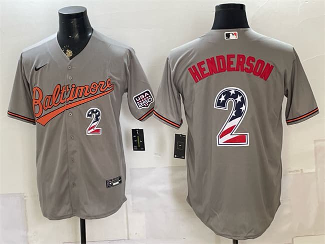 Men's Baltimore Orioles #2 Gunnar Henderson Gray USA 250 Fourth of July Jersey