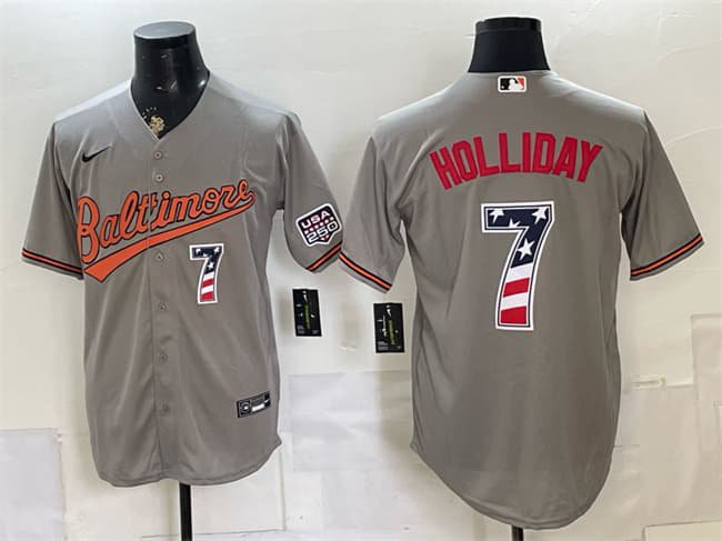 Men's Baltimore Orioles #7 Jackson Holliday Gray USA 250 Fourth of July Home Jersey