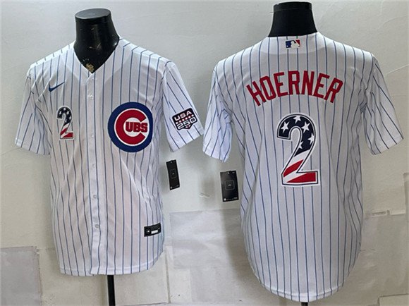 Men's Chicago Cubs #2 Nico Hoerner White 2026 USA 250 Fourth of July Home Jersey