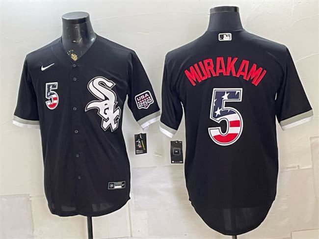 Men's Chicago White Sox #5 Munetaka Murakami Black 2026 USA 250 Fourth of July Jersey