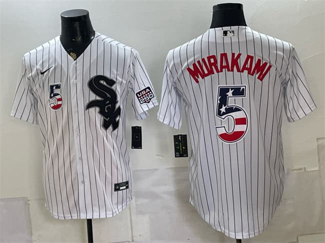 Men's Chicago White Sox #5 Munetaka Murakami White 2026 USA 250 Fourth of July Jersey
