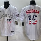 Men's Colorado Rockies #15 Hunter Goodman White 2026 USA 250 Fourth of July Jersey