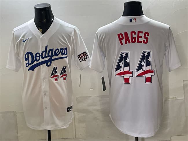 Men's Los Angeles Dodgers #44 Andy Pages White USA 250 Fourth of July Home Jersey