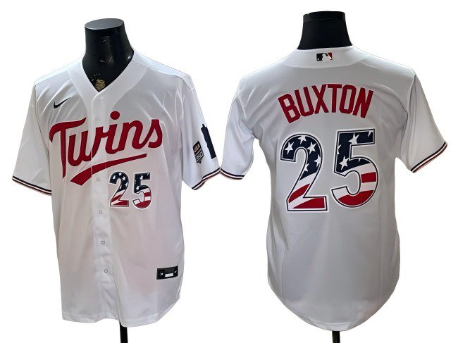 Men's Minnesota Twins #25 Byron Buxton White 2026 USA 250 Fourth of July Jersey
