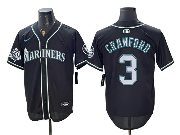 Men's Seattle Mariners #3 J.P. Crawford Black 50th Anniversary Alternate Baseball Jersey