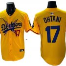 Men's LAD x One Piece #17 Ohtani Yellow Vapor Premier Jersey