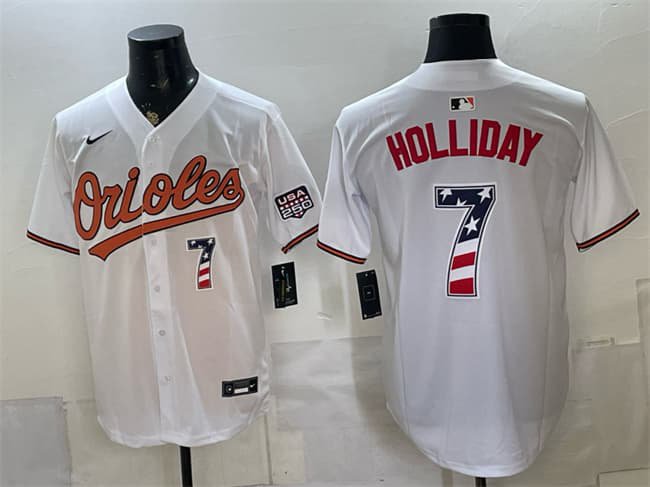 Men's Baltimore Orioles #7 Jackson Holliday White USA 250 Fourth of July Home Jersey