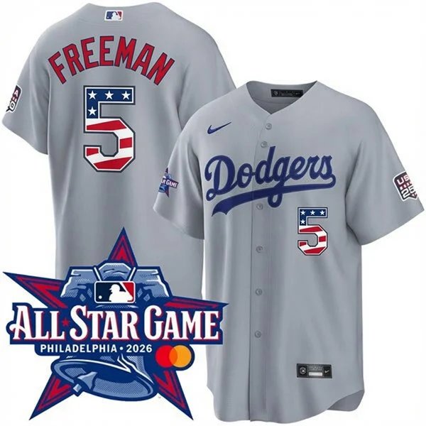 Dodgers #5 Freddie Freeman Gray 2026 All-Star Edition Stars & Stripes Stadium Jersey