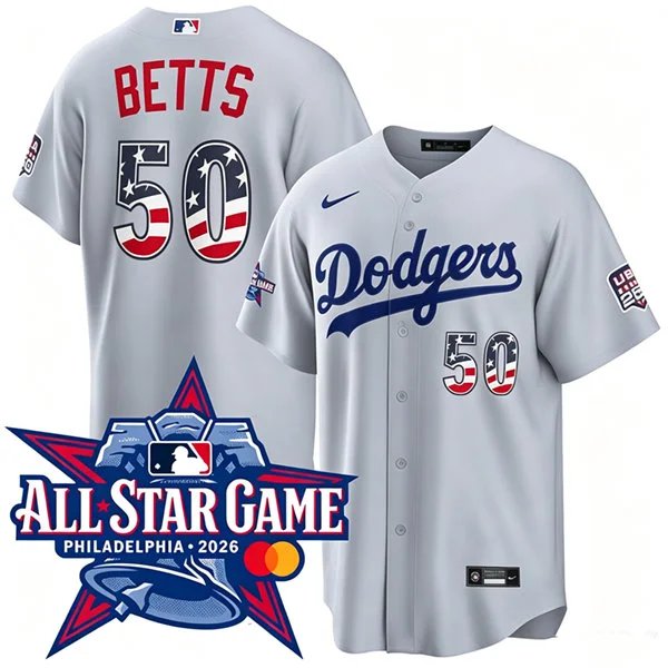 Los Angeles Dodgers #50 Mookie Betts Nike Gray 2026 All-Star Edition Stars & Stripes Stadium Jersey