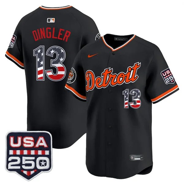 Detroit Tigers #13 Dillon Dingler Navy USA 250 Fourth of July Road Stadium Jersey