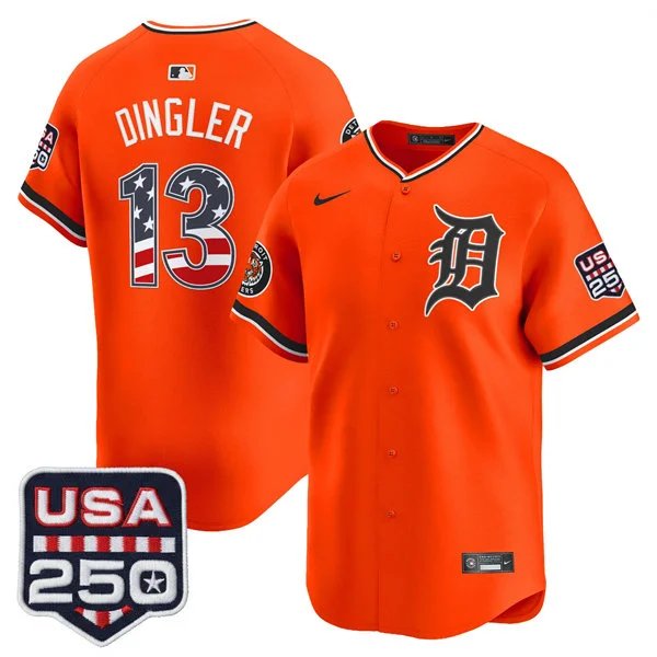 Detroit Tigers #13 Dillon Dingler Orange USA 250 Fourth of July Road Stadium Jersey