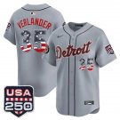 Detroit Tigers #35 Justin Verlander Nike Gray USA 250 Fourth of July Road Stadium Jersey