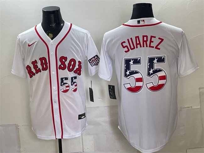 Men's Boston Red Sox #55 Ranger Suarez White 2026 USA 250 Fourth of July Jersey
