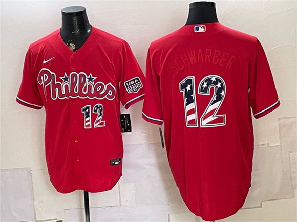 Men's PHI #12 Kyle Schwarber Red USA 250 Fourth of July Jersey