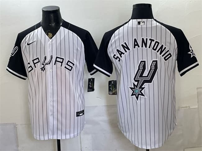 Mens San Antonio Spurs Team Big Logo White Stitched Baseball Jersey