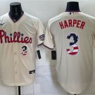 Men's Philadelphia Phillies #3 Bryce Harper Cream USA 250 Fourth of July Home Jersey