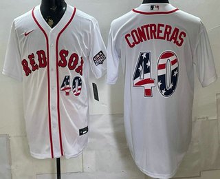 Men's Boston Red Sox #40 Willson Contreras White USA 250 Fourth of July Home Stitched Jersey