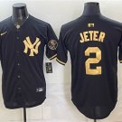 Men's NYY #2 Derek Jeter Black Gold With Patch Stitched Player Jersey