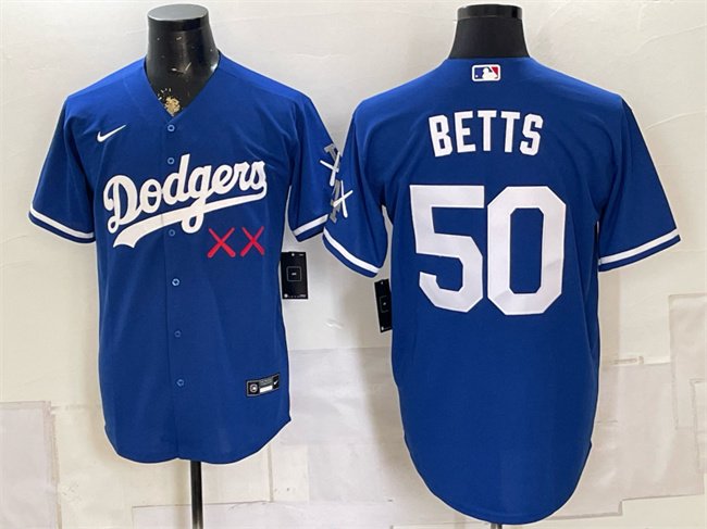 Men's LAD x KAWS #50 Mookie Betts Royal Vapor Premier Limited Jersey