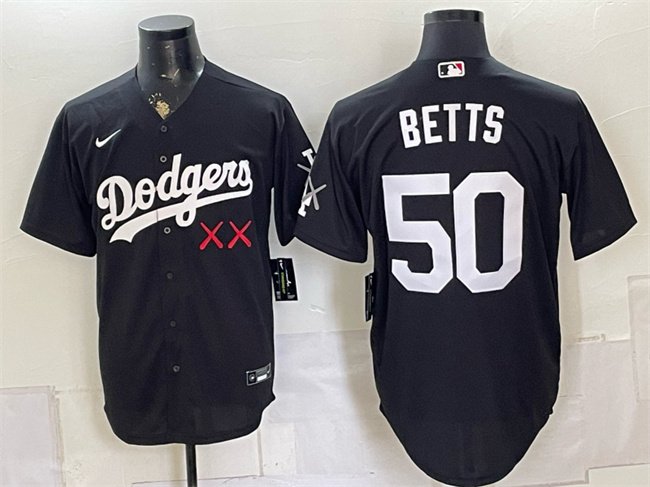 Men's LAD x KAWS #50 Mookie Betts Black Vapor Premier Limited Jersey