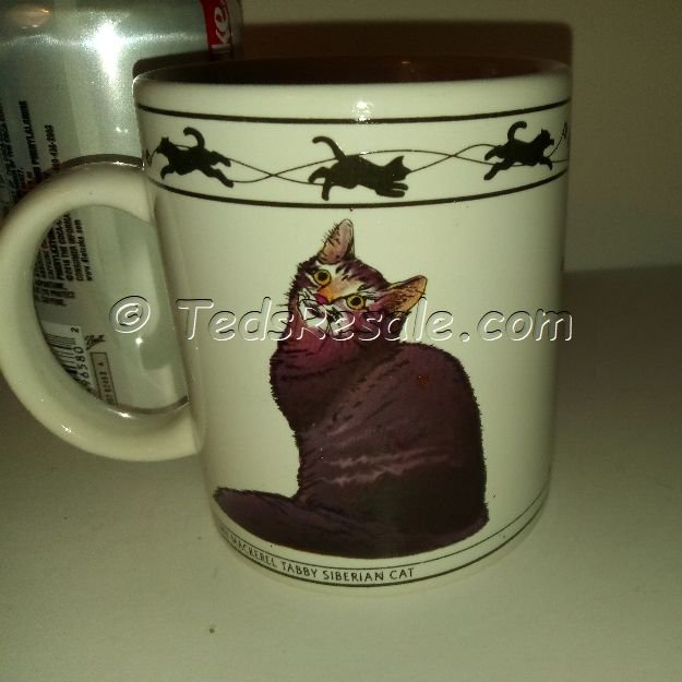 Kitty Kat Koffee Mug, Brown Mackeral Tabby Siberian Cat & Abyssinian Cat