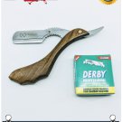 Straight Barber Razor Solid Wood Handle, Plus 100 Single Edge Derby Blades
