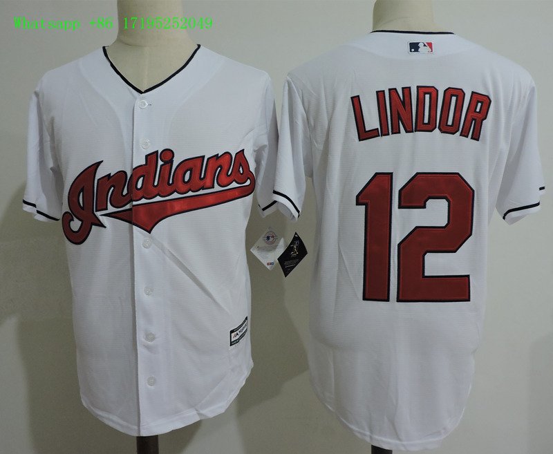 12 Francisco Lindor Stitched Baseball Jersey Color while 1