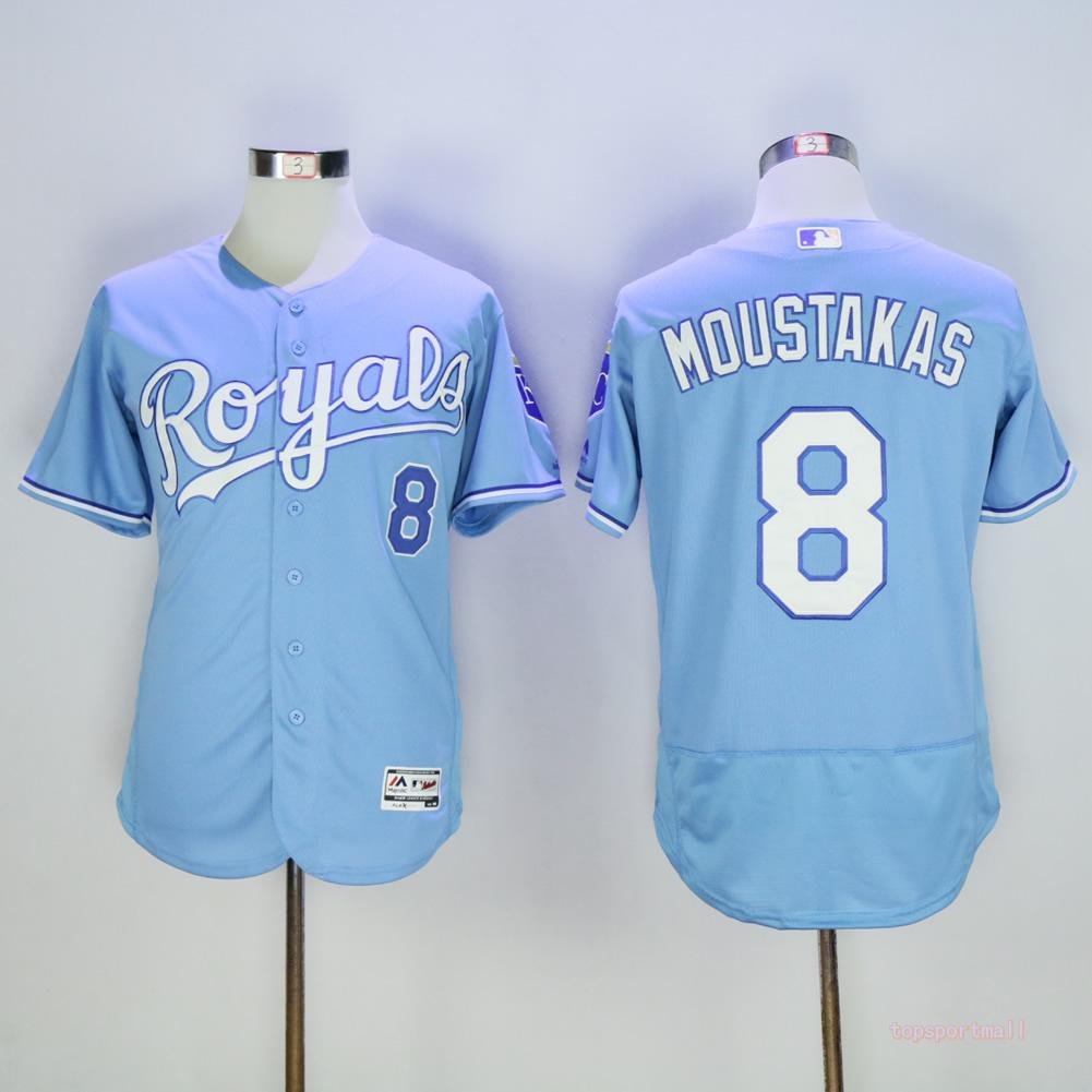 &Acirc;&nbsp;8 Mike Moustakas&Acirc;&nbsp;Stitched Baseball Jersey Color blue 3