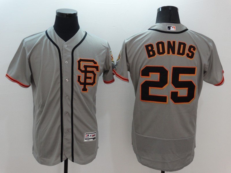 25 Barry Bonds Stitched Baseball Jersey Color grey 2