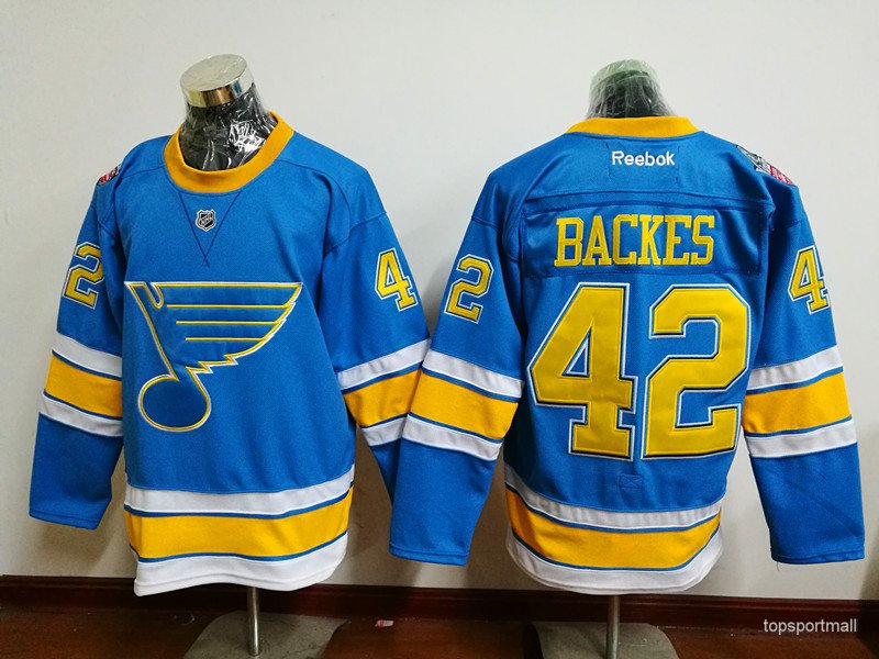 42 David Backes Stitched Hockey Jersey Color blue 1