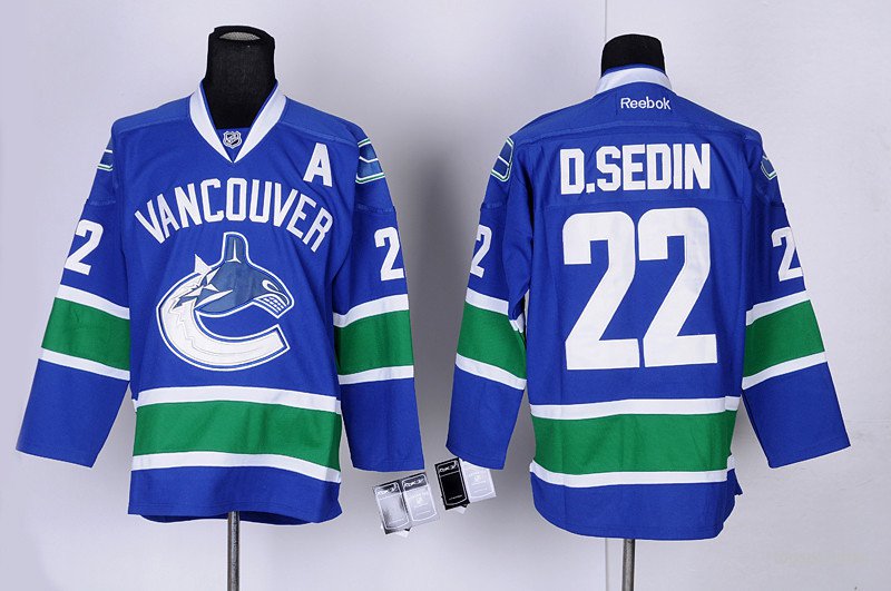 22 Daniel Sedin Stitched Hockey Jersey Color blue 1
