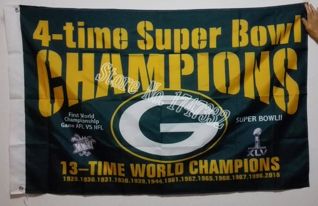 Green Bay Packers 4 Time Super Bowl Champions Flag hot sell goods 3X5FT