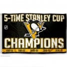 Pittsburgh Penguins 5 Time Stanley Cup Champions Hockey banner 3X5ft