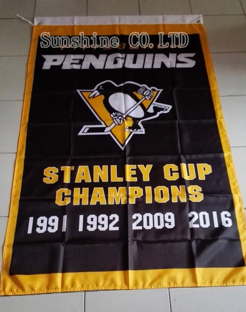 Pittsburgh Penguins 4 Times Stanley Cup Champion Flag hot sell goods 150X90CM