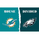Miami Dolphins and Philadelphia Eagles house divided flag 3ftx5ft