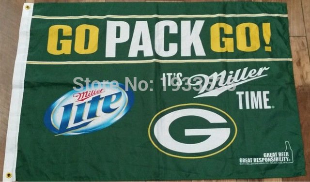 Green Bay Packers Flag Miller Beer Bar Tailgate Rodgers Rare 3x5ft