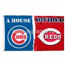 Chicago Cubs vs Cincinnati Reds House Divided Team Flag 3FTX 5FT