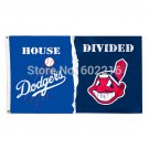 Los Angeles Dodgers vs Cleveland Indians House Divided Flag 3FTX 5FT