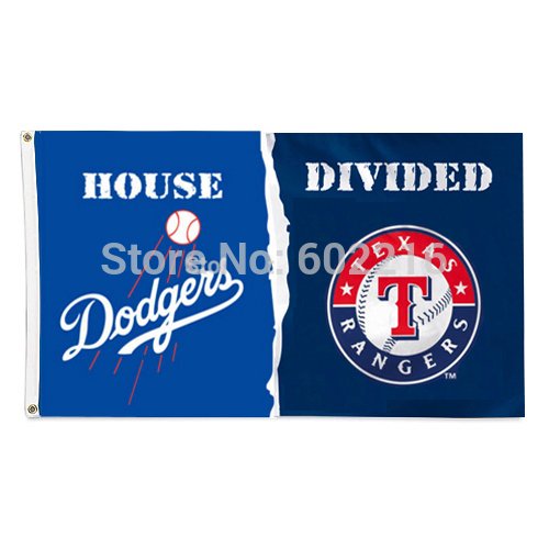 Los Angeles Dodgers vs Texas Rangers House Divided Flag 3FTX 5FT