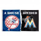 New York Yankees vs Miami Marlins House Divided Flag 3FTX 5FT