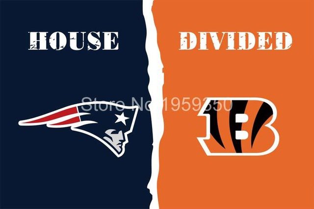 New England Patriots vs Cincinnati Bengals House Divided Rivalry Flag 3x5 ft