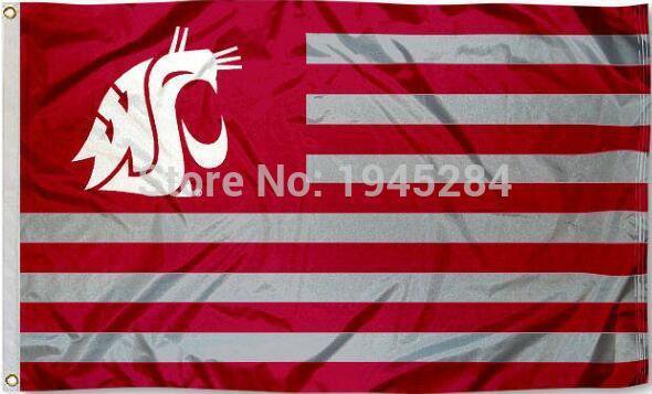Washington State Cougars Striped Flag 3x5ft 150x90cm New Polyester Flag Banner